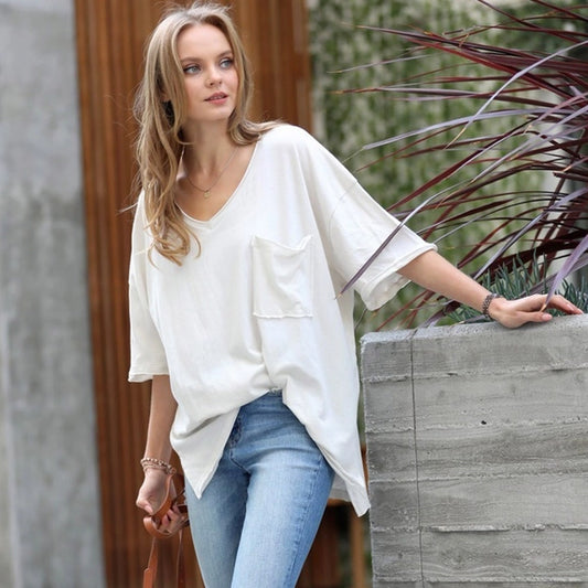 42POPS Oversized Cotton Raw Edge Boyfriend Tee