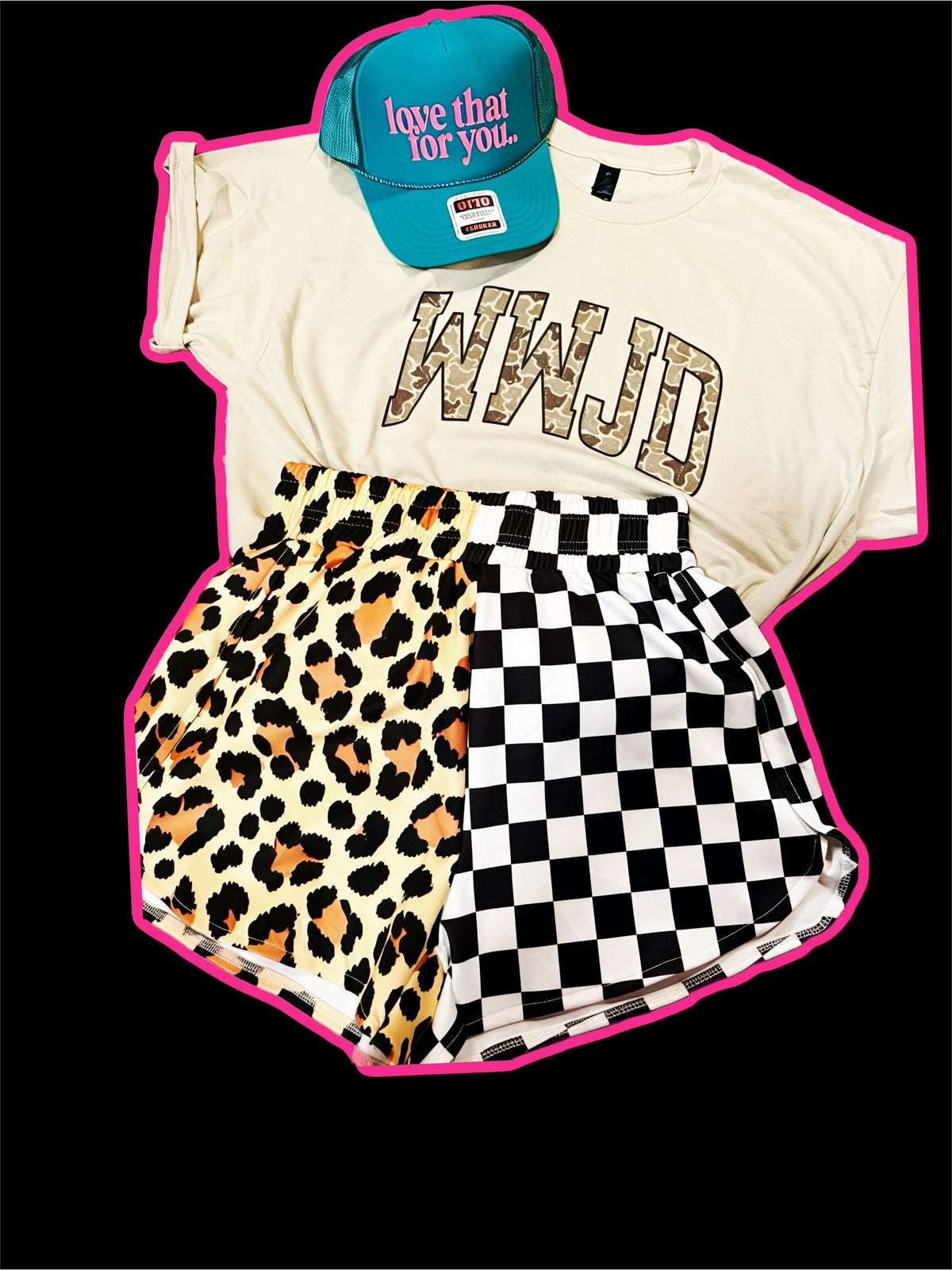 Split Leopard & Checks Shorts