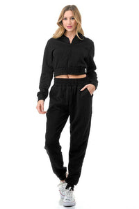 EMBOSSED ZIP UP HOODIE SET