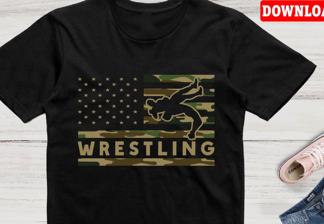 American Flag Camo Wrestling Tee