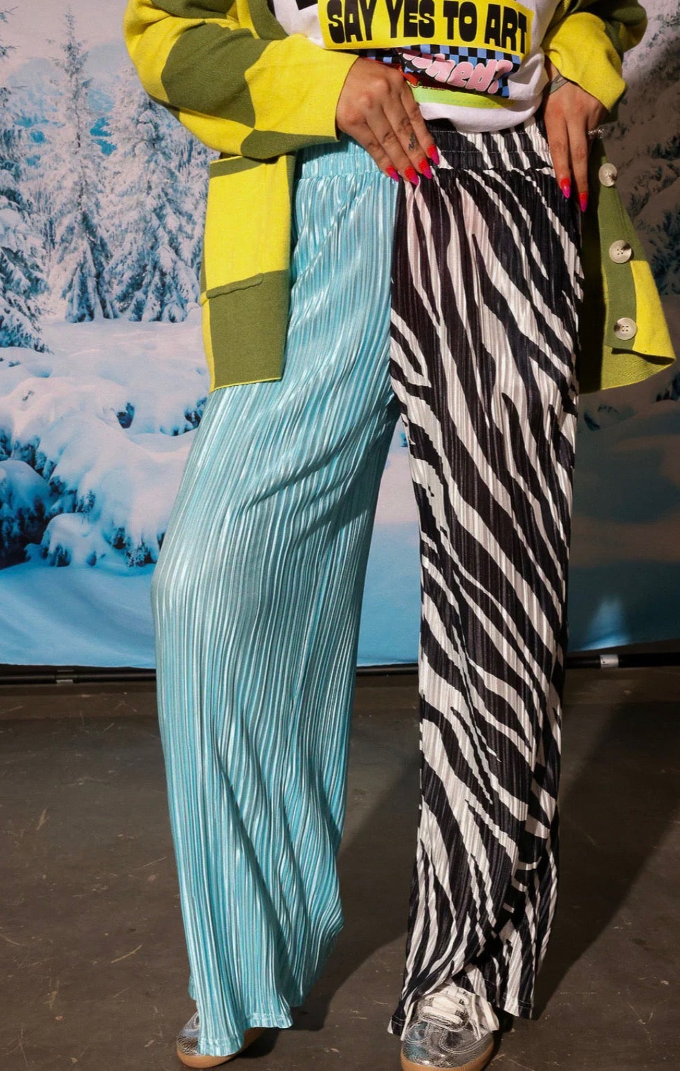 Zebra Split Plissé Pants