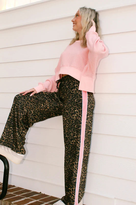 Cheetah Print Velour Track Pants